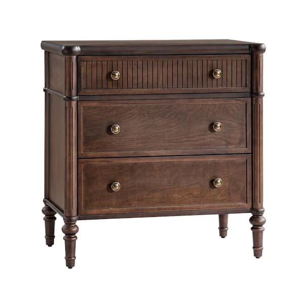 Roland Walnut 3-Drawer 28 in. W Nightstand with Built-In Charging Station