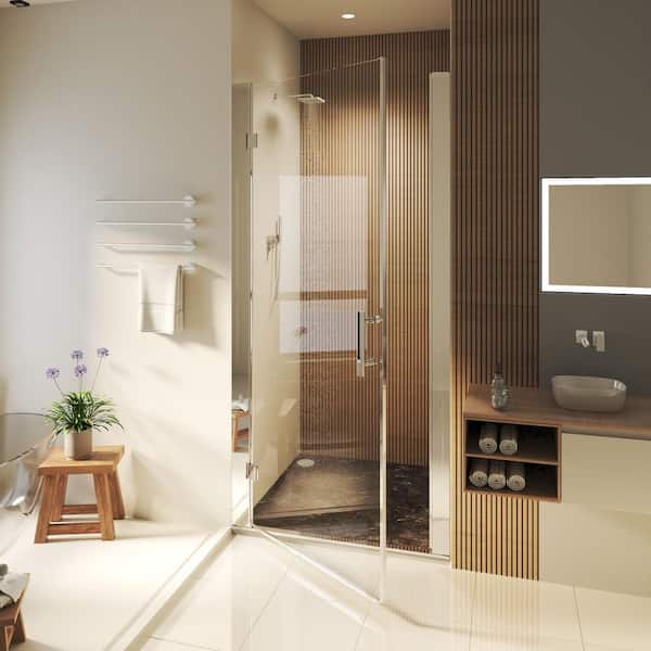 34 in. to 36 in. W x 72 in. H Pivot Hinged Swing Frameless Shower Door in Chrome with Clear Glass