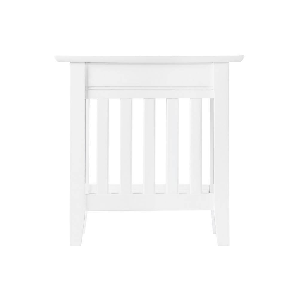 Eco-Friendly Hardwood Rectangular End Table with Charging Station in White
