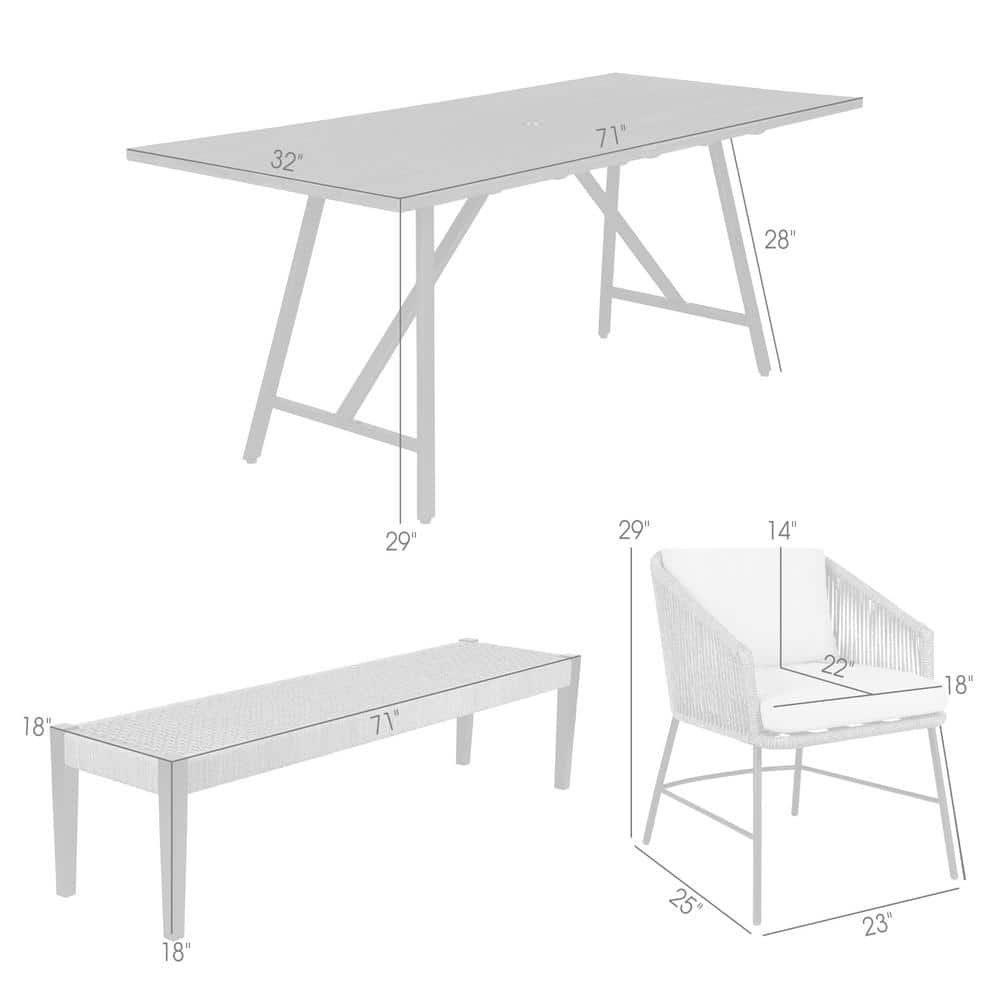 8-Person Dark Eucalyptus Wood and Gray Rope Outdoor Dining Set
