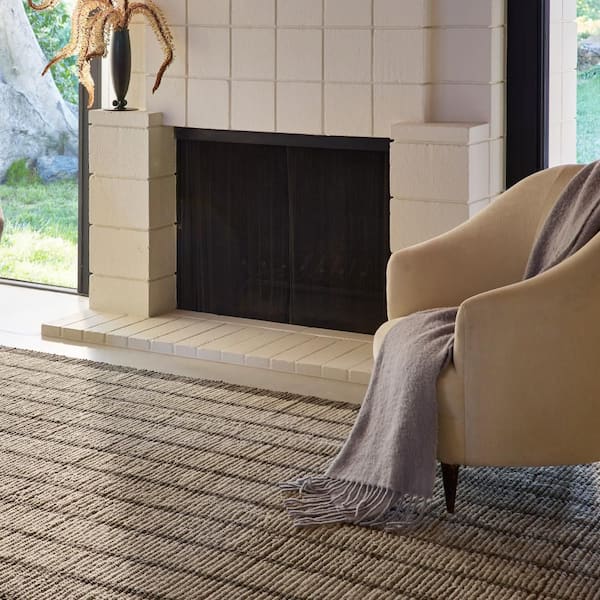 Eva Block Stripe Wool Blend Brown 9 ft. x 12 ft. Indoor Area Rug