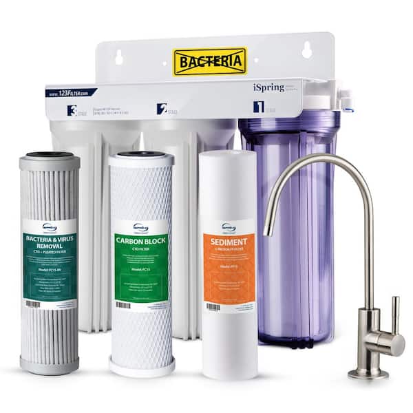 ISPRING Tankless Classic 3-Stage Under Sink Water Filtration System for Drinking Removes Bacteria & Viruses High Capacity System