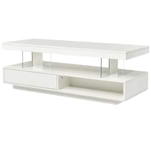 White 51.20 in. Rectangle Particle Board Coffee Table with LED and 2 Drawers