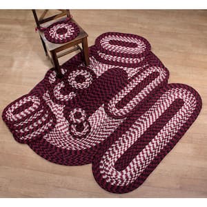 Denali Braid Collection Burgundy 15-Piece 100% Sustainable Cotton Reversible Striped Area Rug Set