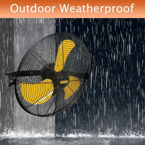 HICFM 18 in. Yellow Outdoor Wall Mounted Fan, 4600 CFM 3-Speed, IP44 Motor, GFCI Plug, for Patio, Workstation, UL Listed