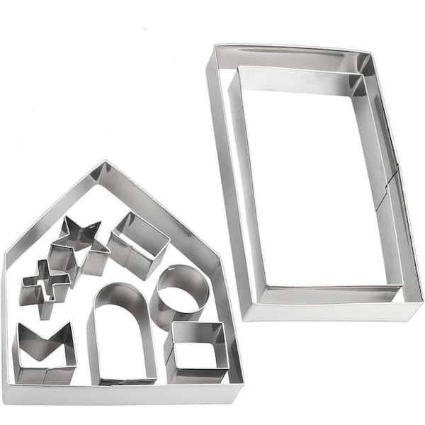 3D 10-Piece Stainless Steel Gingerbread House Cookie Cutter Set Holiday Christmas Baking Kit with Decorative Shapes