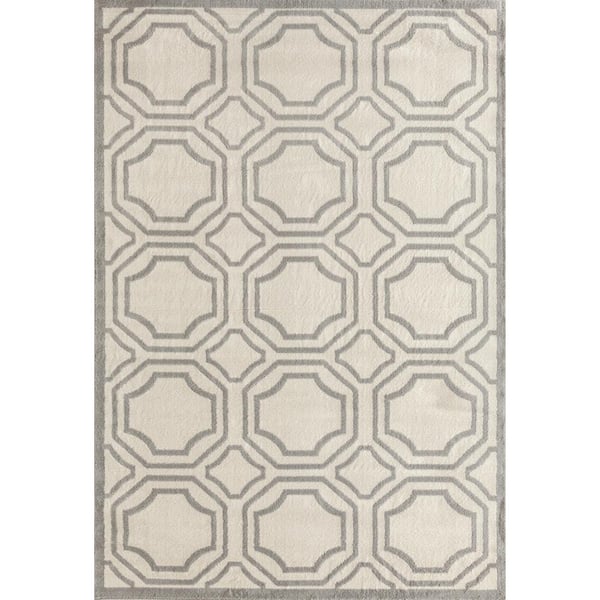 World Rug Gallery Modern Geometric Cream 8 ft. x 9 ft. Area Rug