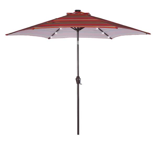 GAWEZA 8.7 ft. Steel Market Solar Tilt Patio Umbrella in Red Stripes with 24 LED Lights