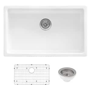 Fiamma 27 in. Drop-in Undermount Single Bowl White Fireclay Kitchen Sink