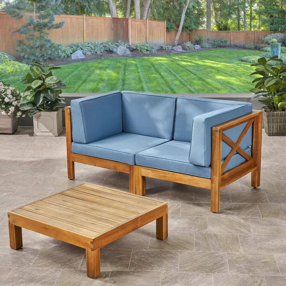 2-Piece Acacia Wood Outdoor Sectional Set with Blue Water-Resistant Cushions Durable Construction price history on PriceWatchPro
