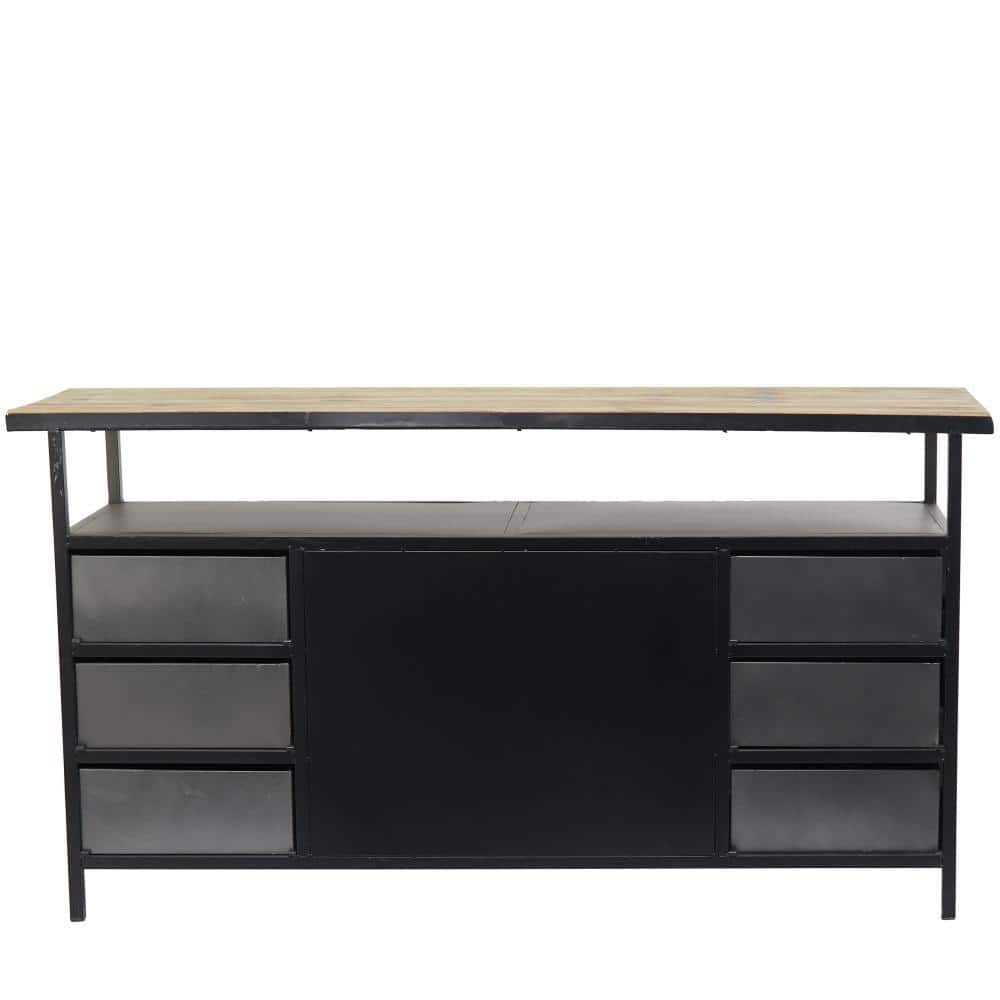 Gray Metal and Wood Industrial Sideboard with Numbered Drawers