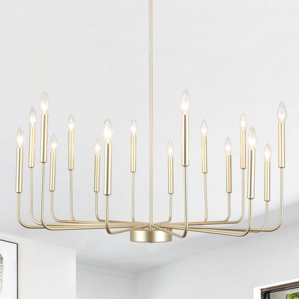 LWYTJO 16-Light Gold Metal Rustic Modern Candle Chandelier