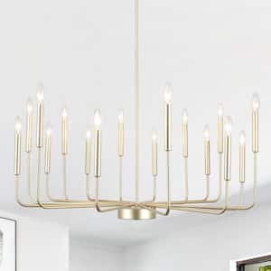 16-Light Gold Metal Rustic Modern Candle Chandelier Fixtures for Living Room Kitchen Foyer with No Bulbs Included