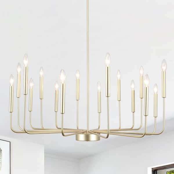 16-Light Gold Metal Rustic Modern Candle Chandelier Fixtures for Living Room Kitchen Foyer with No Bulbs Included