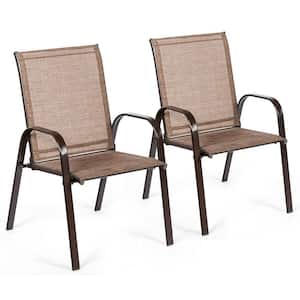 2-Piece Metal Sling Outdoor Dining Chair in Brown