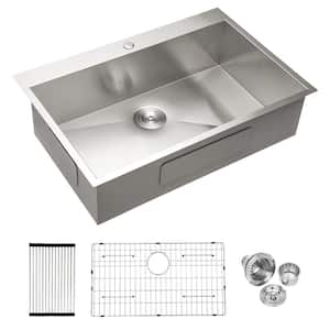 28 in. L x 22 in. W Drop-in Single Bowl 18 Gauge Stainless Steel Kitchen Sink in Brushed Nickel