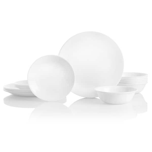 Corelle 18-Piece Glass Dinnerware Set, Winter Frost White, Service for 6