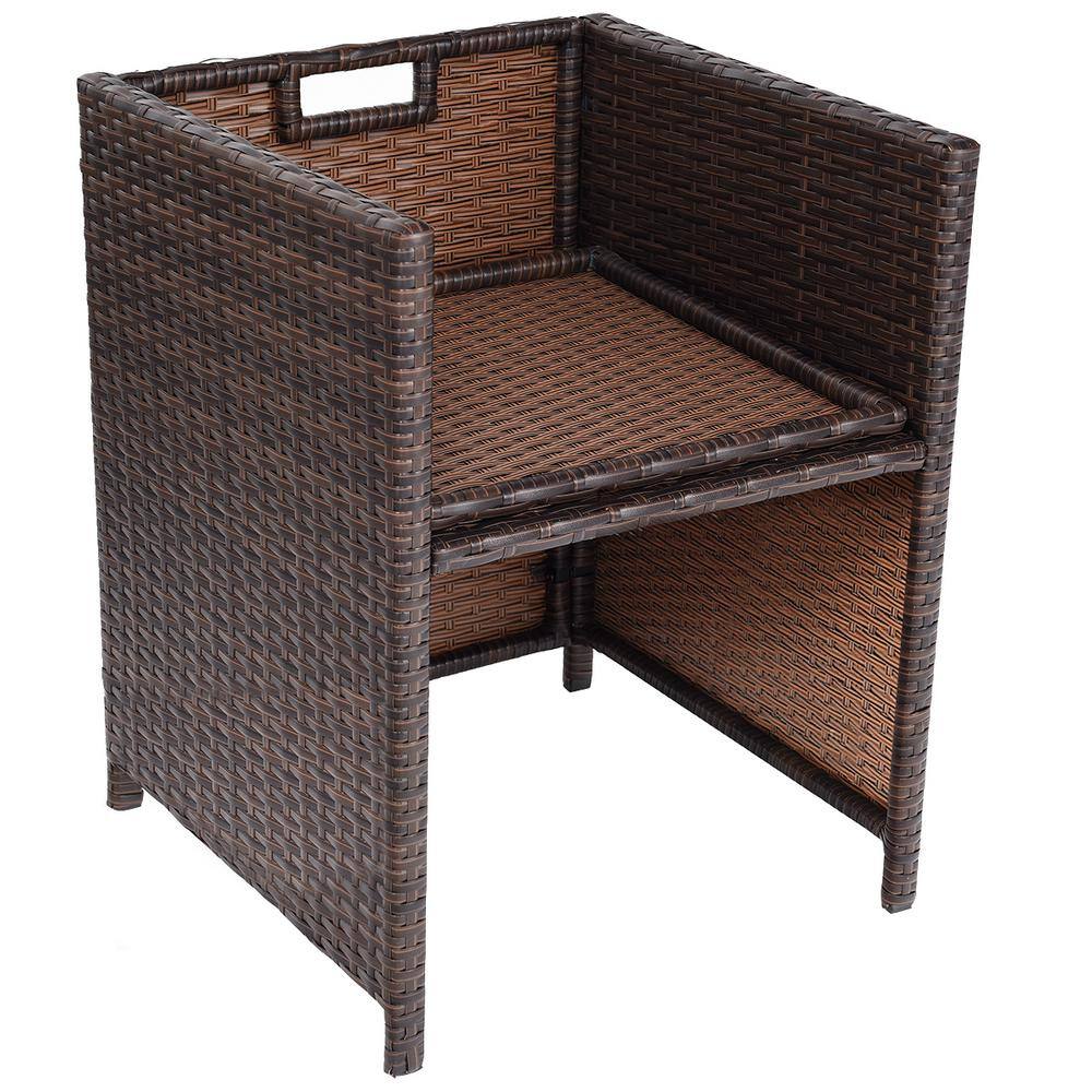 Mix Brown 10-Piece Outdoor Patio Dining Set with Cushioned Ottomans and Armchairs