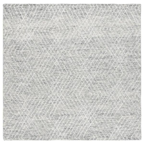 Abstract 6 ft. x 6 ft. Square Gray/Ivory Chevron Marle Area Rug