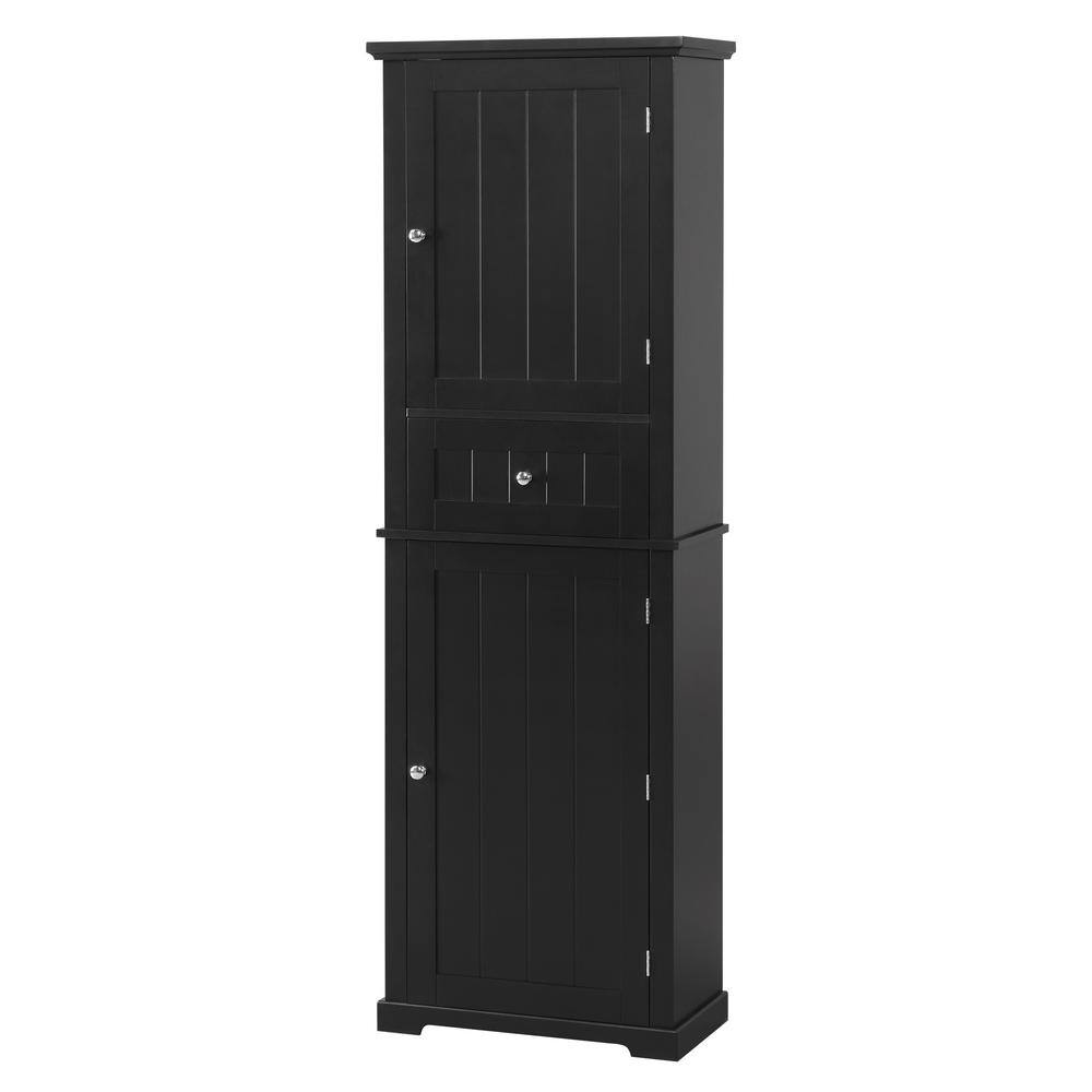 22 in. W x 11 in. D x 67.30 in. H Black MDF Linen Cabinet, Bathroom Storage Cabinet with Drawer and Adjustable Shelf