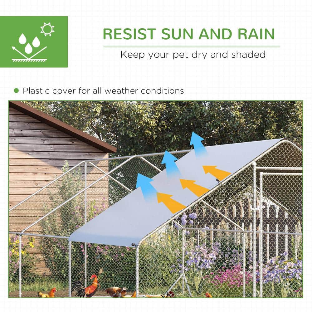 Large Galvanized Metal Chicken Coop with Roof Cover