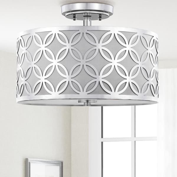 Cecily Leaf Trellis 15 in. 3-Light Chrome Semi-Flush Mount