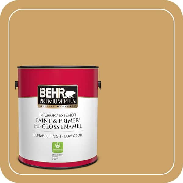 BEHR PREMIUM PLUS 1 gal. #PPU6-17 Classic Gold Hi-Gloss Enamel Interior/Exterior Paint & Primer