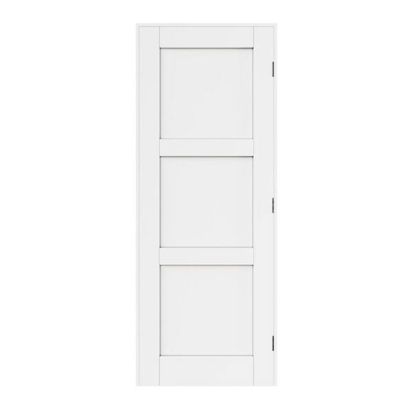 32 in. x 96 in. 3-Panle Left-Handed White Solid Core Wood Interior Single Prehung Door Kit with Quick Assemble Jamb