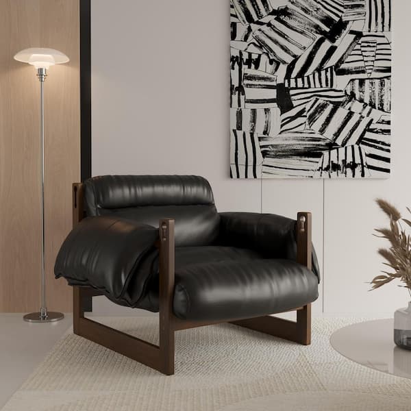 Harper & Bright Designs 34 in. Black Leather Arm Chair with Adjustable Angle Cushion