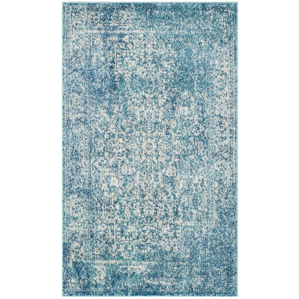 SAFAVIEH Evoke Blue/Ivory 3 ft. x 5 ft. Distressed Border Medallion Area Rug