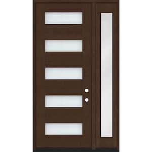 Regency 53 in. x 80 in. 5L Modern Clear Glass LHIS Hickory Stain Mahogany Fiberglass Prehung Front Door w/14 in. SL