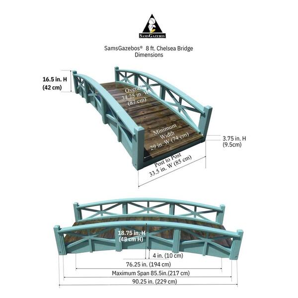 SamsGazebos Chelsea Wood Garden Bridge in Turquoise 8 ft. MB-CH8