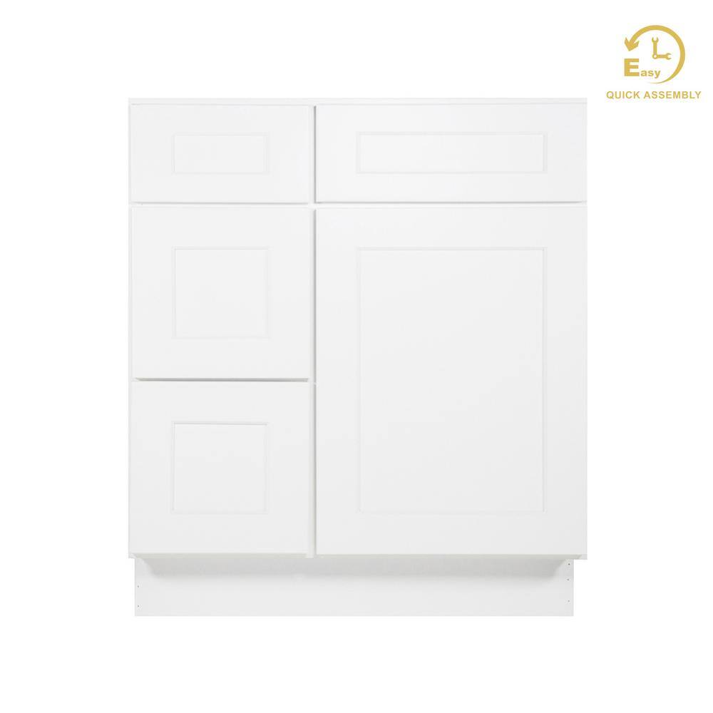 Shaker White Solid Wood Freestanding Vanity Cabinet with Left Drawers