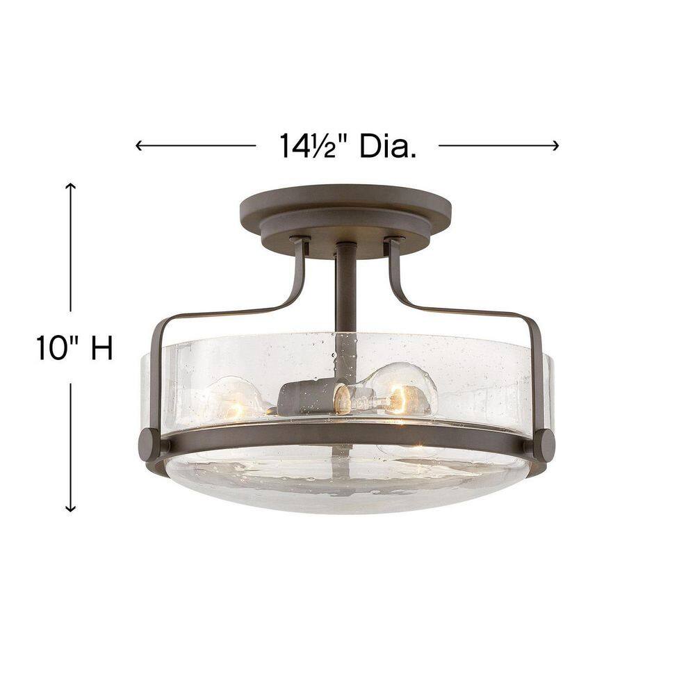 Transitional Harper 3-Light Oil Rubbed Bronze Semi-Flush Mount with Clear Seedy Glass
