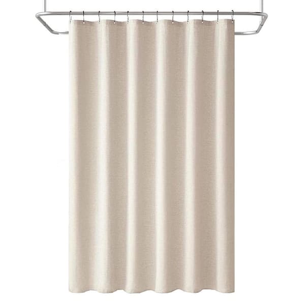 Unbranded Extra Long Linen Shower Curtain 90 x 72 with 12 Metal Hooks Washable Beige Fabric Set Waterproof Thick Cloth in Cream