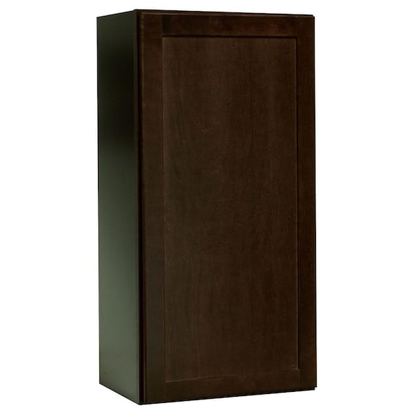 Hampton Bay Shaker 18 in. W x 12 in. D x 36 in. H Assembled Wall Kitchen Cabinet in Java
