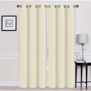 Madonna Ivory Solid Polyester Thermal 76 in. W x 84 in. L Grommet Blackout Curtain Panel (2-Set)