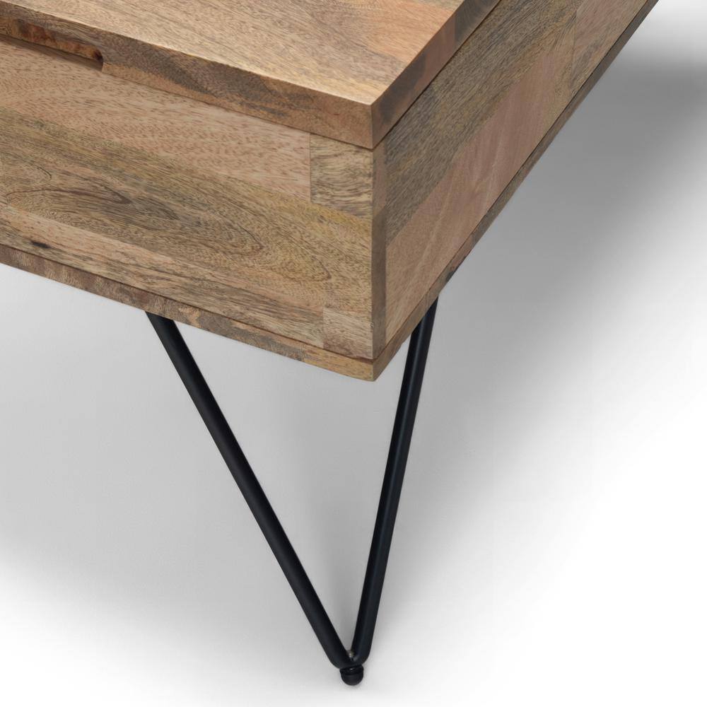 Natural Mango Wood Square Lift-Top Coffee Table with Storage