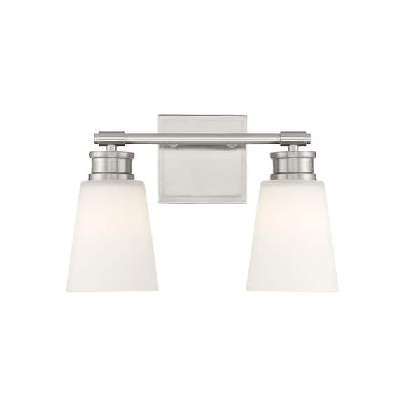 TUXEDO PARK LIGHTING 14 in. W x 9.5 in. H 2-Light Brushed Nickel Bathroom Vanity Light with Frosted Glass Shades
