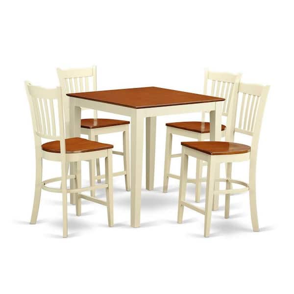 East West Furniture 5-Piece Buttermilk and Cherry Solid Wood Top - Dining Room Set - Seats 4