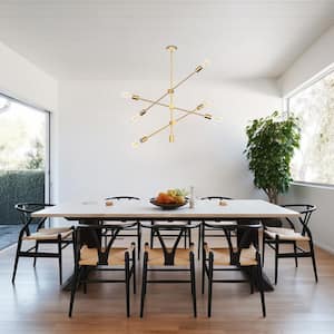 6-Light Gold Modern Sputnik Chandelier Pendant Lighting Ceiling Light Fixture, Sloped Ceiling Adaptable