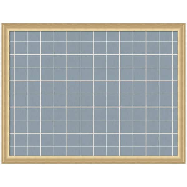 Florence 26 in. x 20 in. Gold Plastic Framed Light Blue Plaid Linen Fabric Memo Board