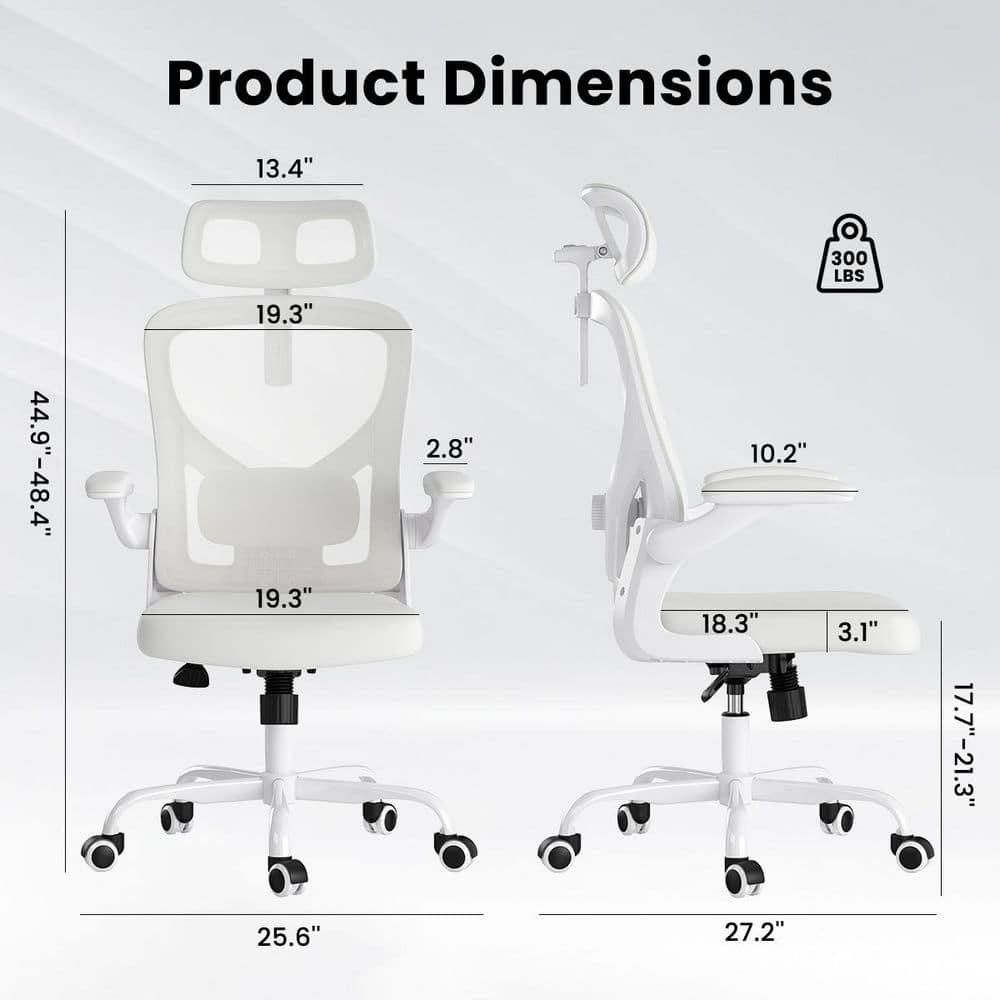 Mesh Adjustable Height Ergonomic Home Office Executive Chair in White with Armrests and Adjustable Lumbar Support - Thumbnail 5