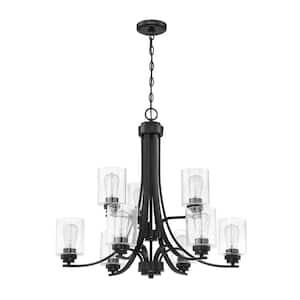 Bolden 9-Light Flat Black Finish with Seeded Glass Transitional Chandelier for Kitchen/Dining/Foyer, No Bulbs Included