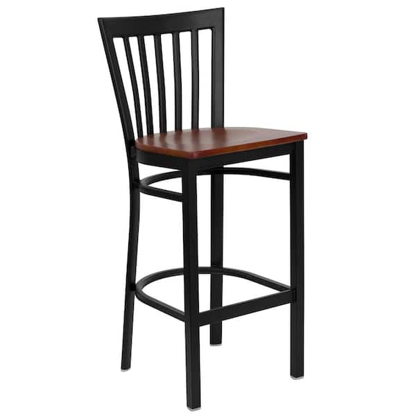 Carnegy Avenue 29 in. Cherry Wood Seat/Black Metal Frame Bar Stool