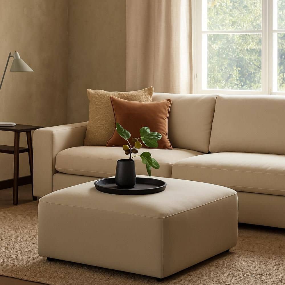 Zey Camel Brown and Black Velvet Square Modular Ottoman