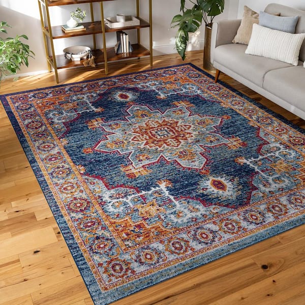 Diamond Medallion Blue 5 ft. x 8 ft. Indoor Area Rug