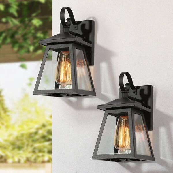 1-Light Rustic Black Iron Outdoor Wall-Mount Lantern 2-Pack Contemporary 