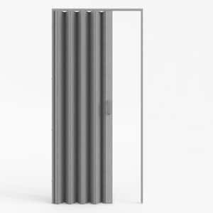 36 in. x 80 in. Grey Finished PVC Interior Folding Accordion Door with Hardware Kit