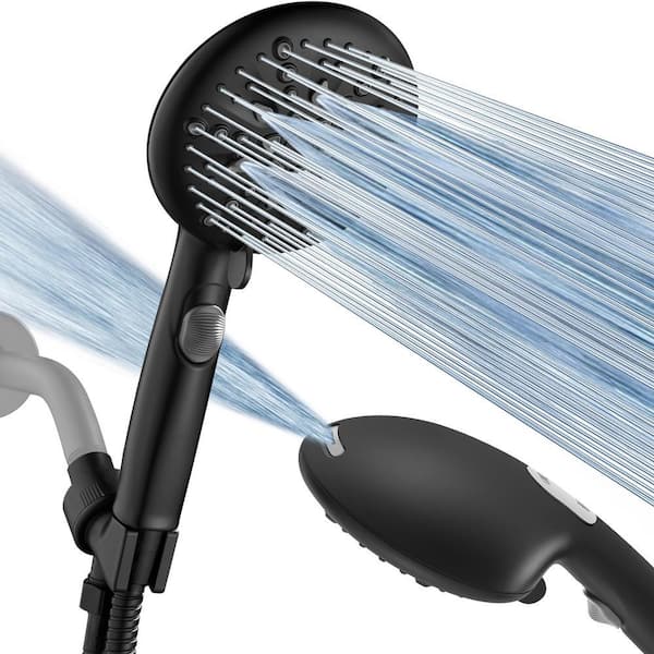 5.12 in. 9-Spray Patterns Wall Mount Handheld Shower Head with Bult-in Power Wash 1.8 GPM in Matte Black